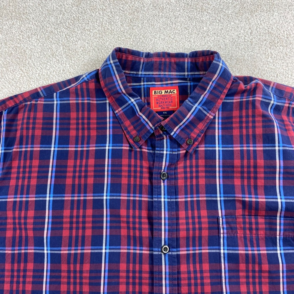 Vtg Big Mac Button Down Shirt Mens XXL Plaid Short Sleeve Cotton Workwear